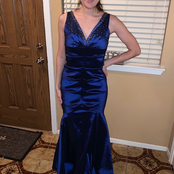 Cobalt blue mermaid gown with rhinestones, small - Picture 2 of 10